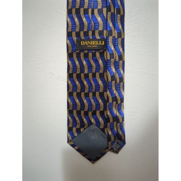 Danielli Tie Mens Blue Abstract‎ Striped Silk Necktie Classic Geometric All Silk - Picture 3 of 5